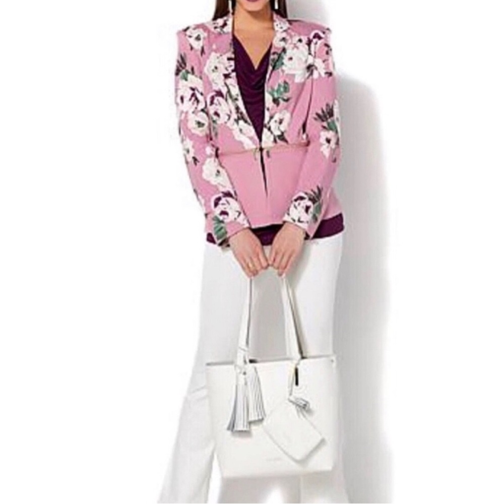 IMAN Mauve Pink Lilac Floral Removable Hem Cropped Women's Blazer 1X